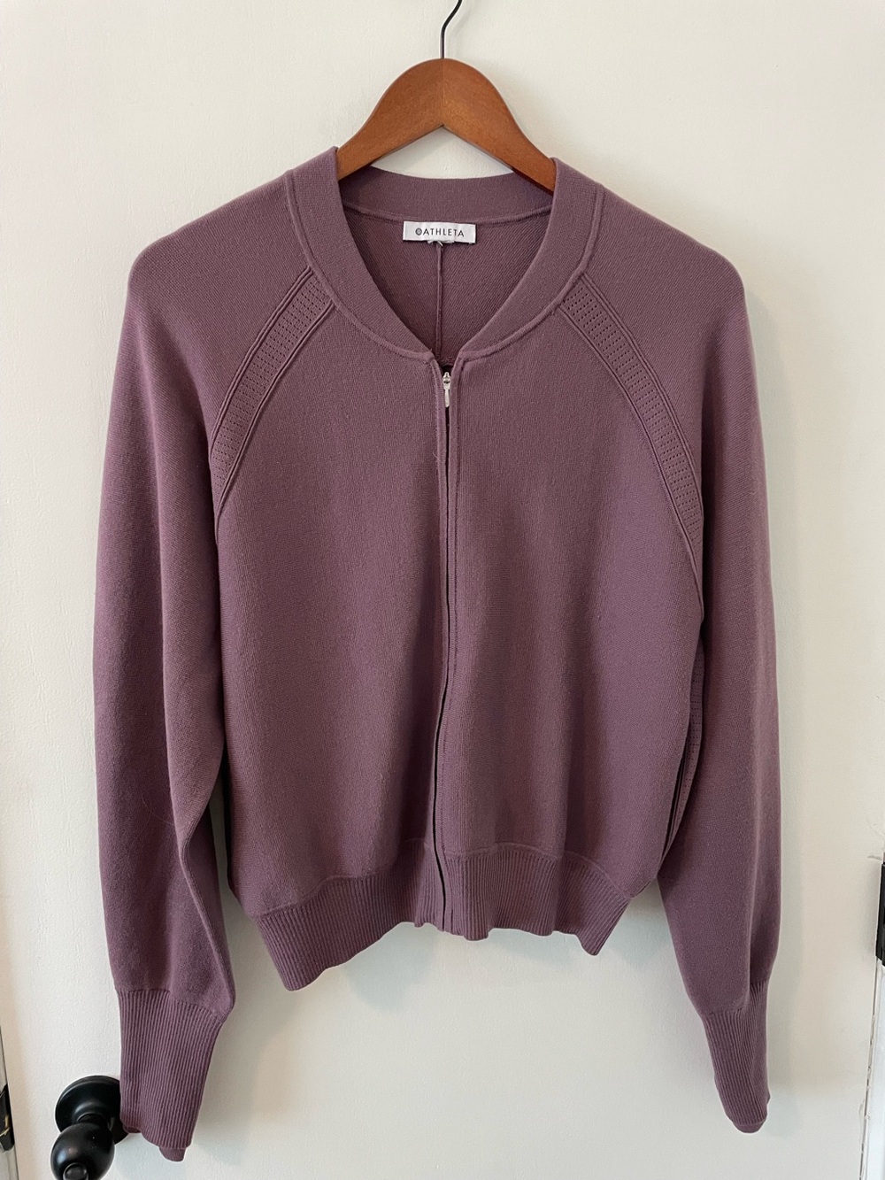 Athleta Women's Advantage Zip Front Sweater Damask Mauve Size XL Lyocell 018
